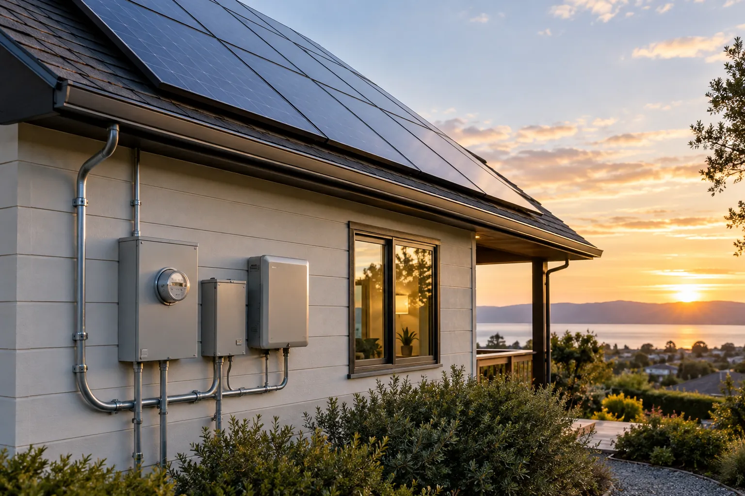solar rooftop home with grid connection utility service equipment, credible scale