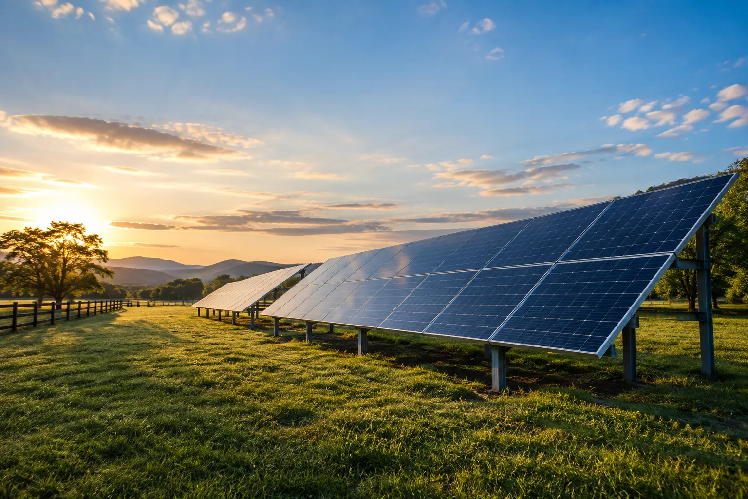 ground-mounted solar rows on a maintained private rural property