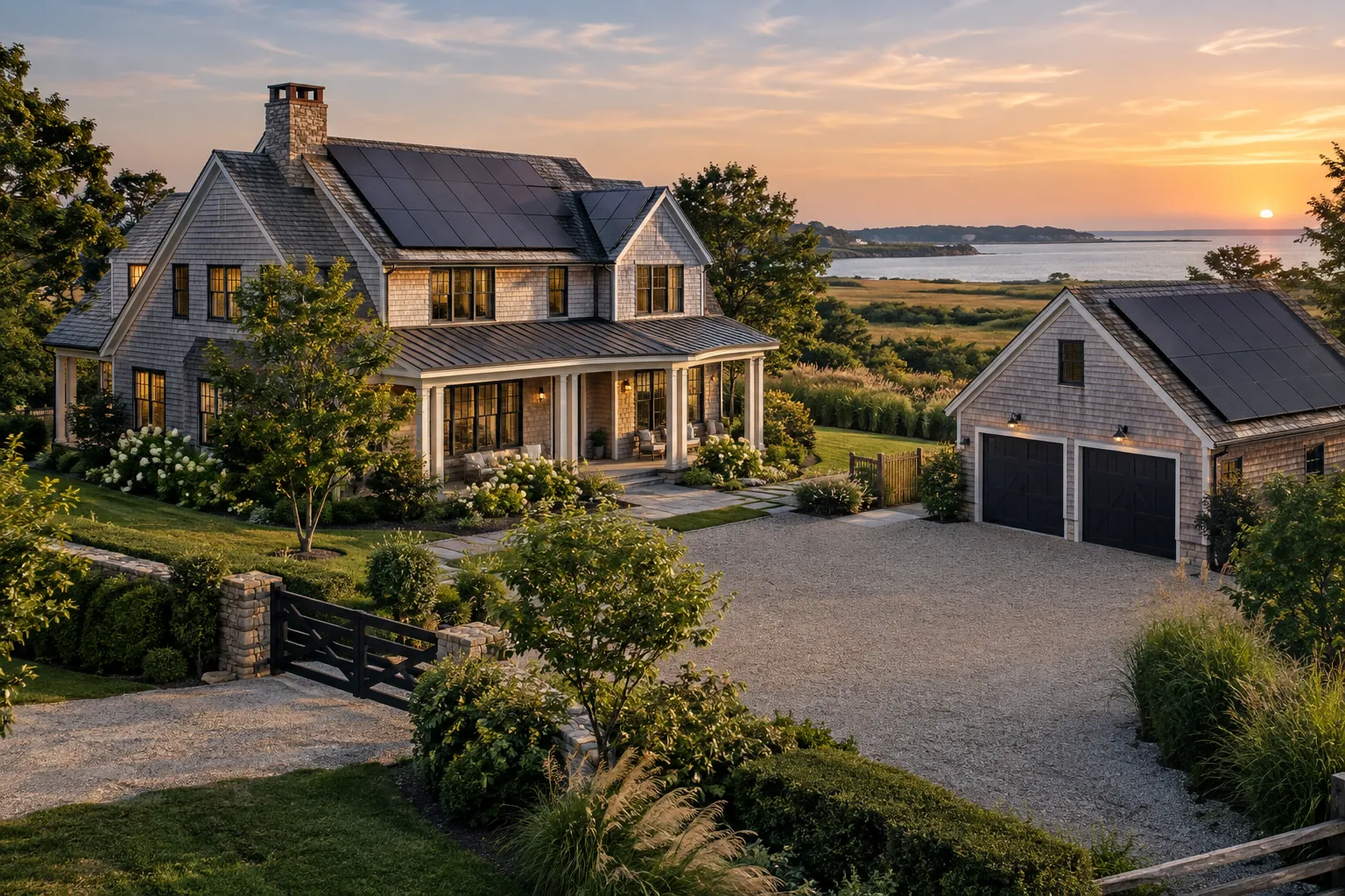 rural estate home and detached garage with credible rooftop solar panels