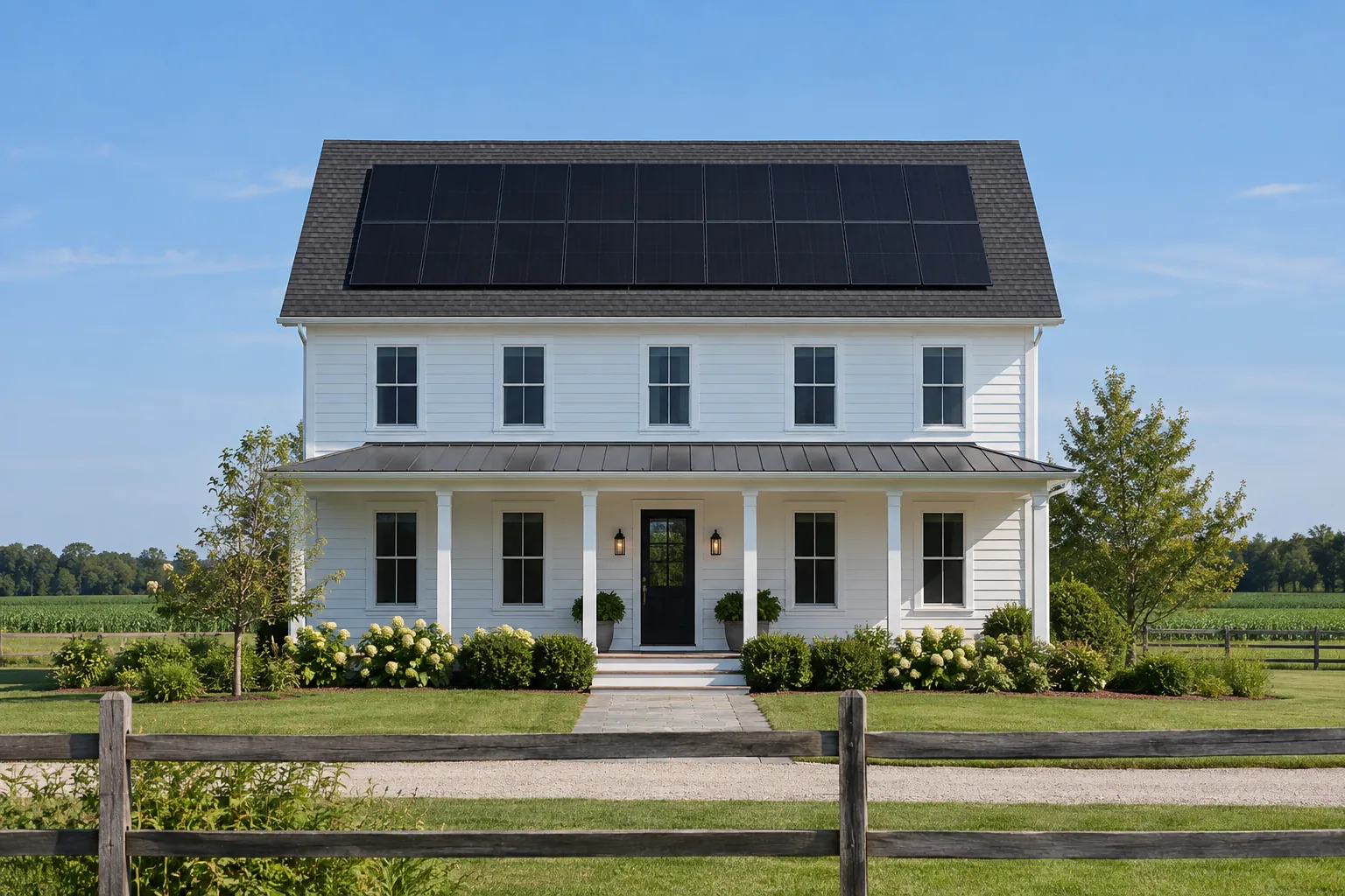 Solar array aligned with the main roof of a North Fork farmhouse