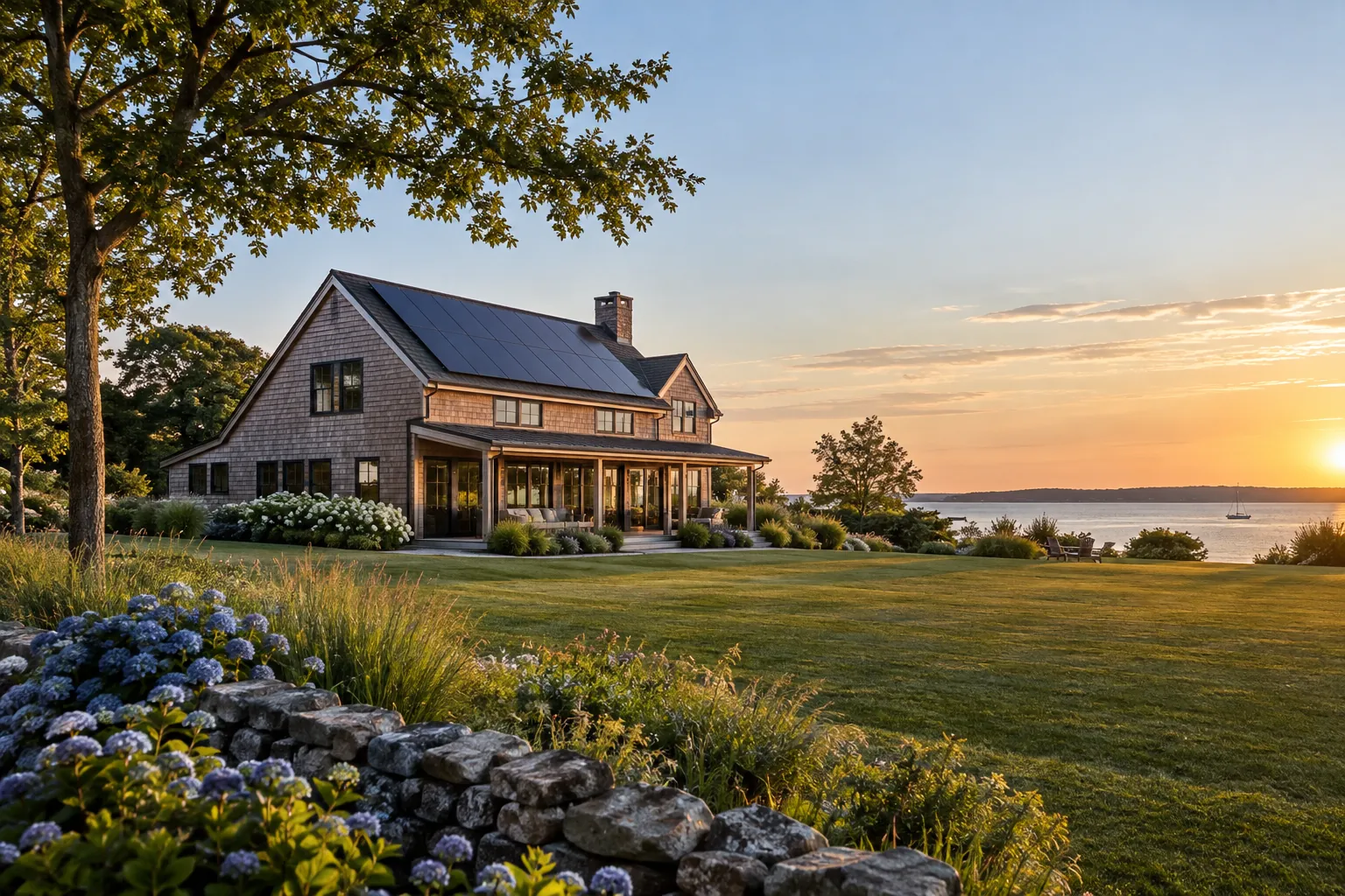 North Fork cedar house on spacious lot with credible rooftop solar panels