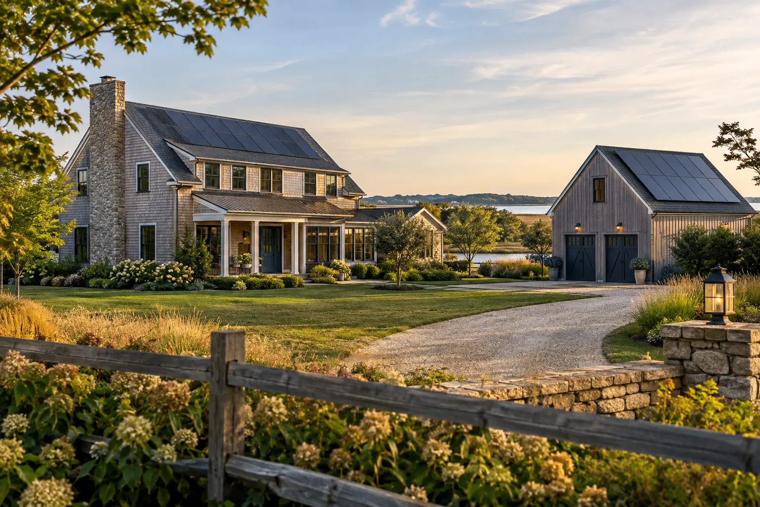country home and accessory barn with credible rooftop solar panels